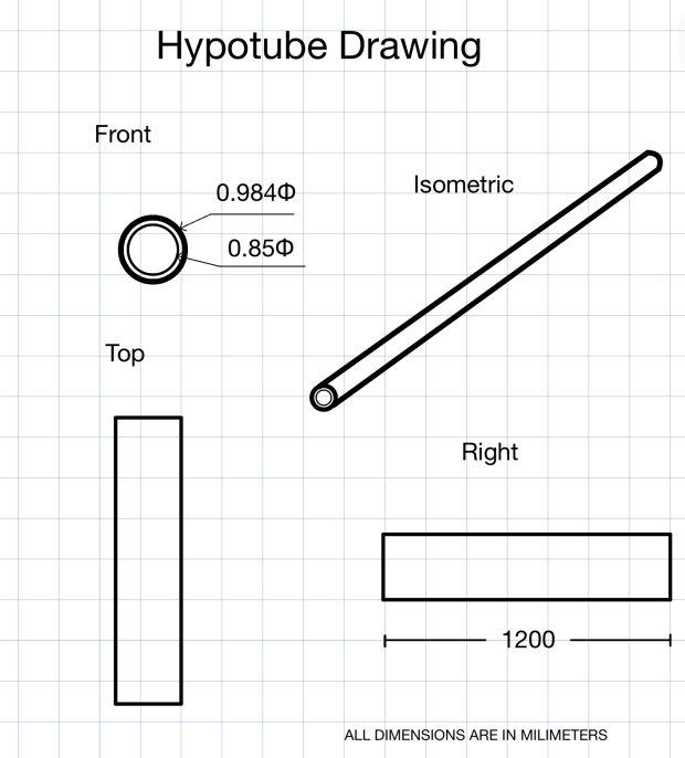 PTCA catheter hypotube engineering drawing