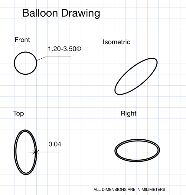 PTCA catheter balloon engineering drawing