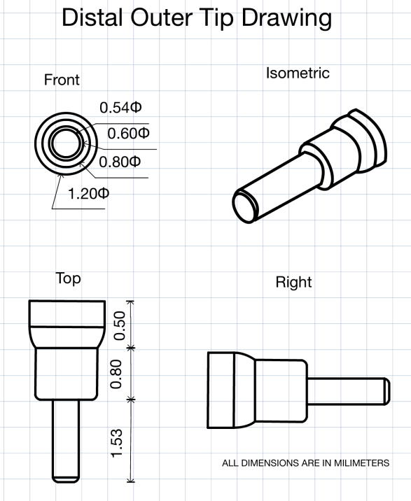 PTCA catheter distal outer tip engineering drawing