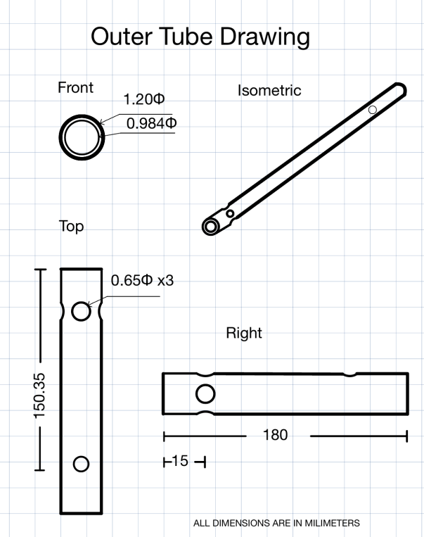 PTCA catheter outer tube engineering drawing