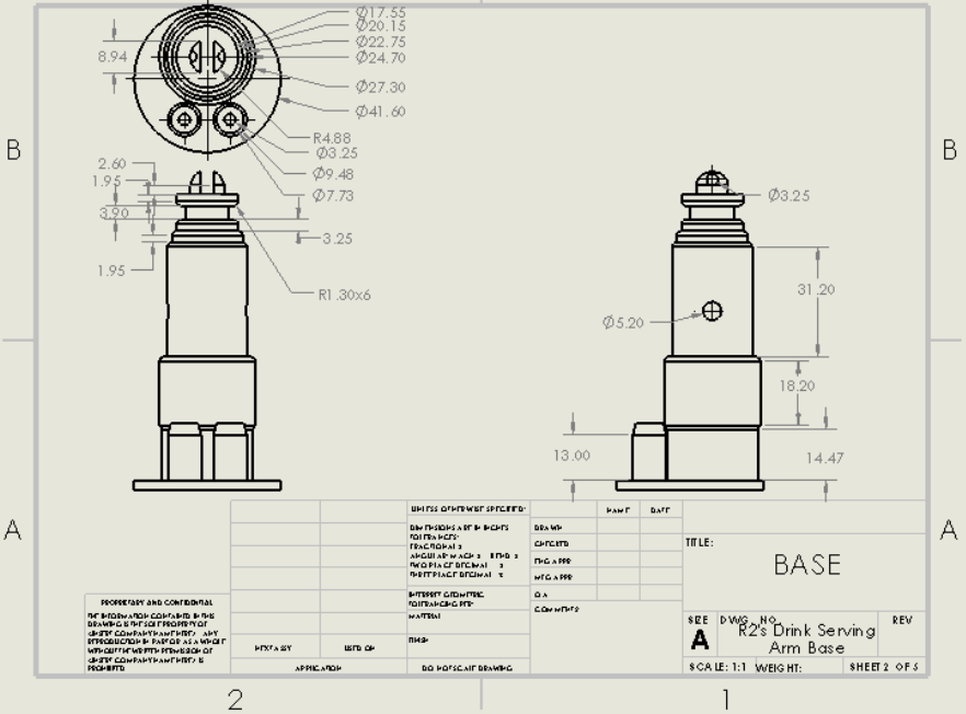 Drink-serving arm base engineering drawing