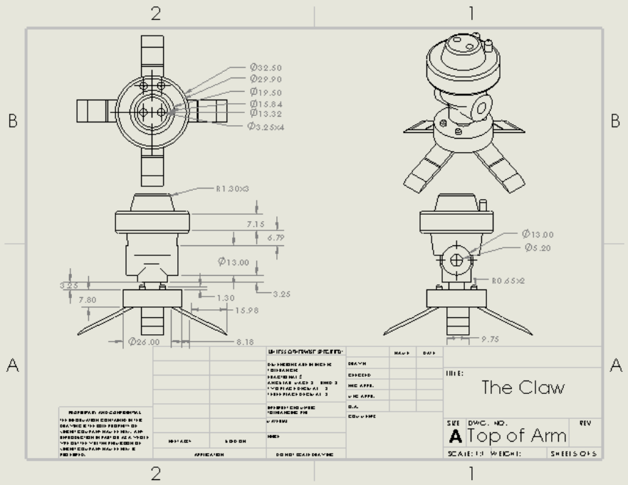 Drink-serving arm claw engineering drawing