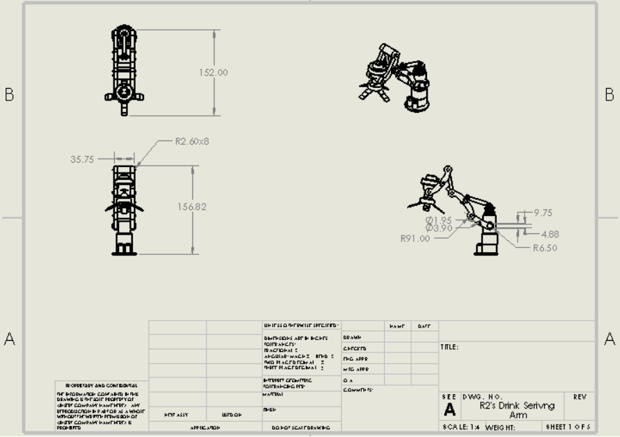 Complete R2-D2 drink-serving arm engineering drawing