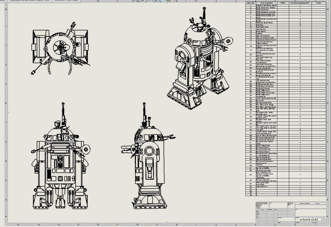 R2-D2 full assembly drawing and bill of materials
