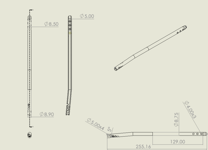 Dimensioned engineering drawing of intramedullary rod